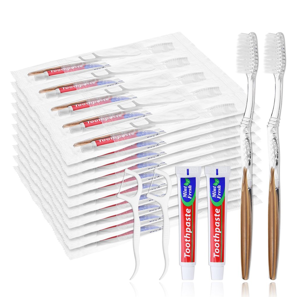30pcs Disposable Toothbrushes with Toothpaste Floss Individually Wrapped, Disposable Toothbrush Bulk, 10g Toothpaste, Dental Floss Pick, Bulk Toothbrush Kit for Homeless,Airbnb,Hotel,Guest