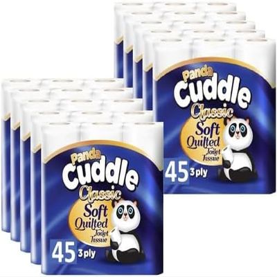 Panda Cuddle 3-Ply Soft Quilted Unscented Toilet Rolls - 90 Premium Bathroom Rolls for Luxurious Comfort and Hygiene