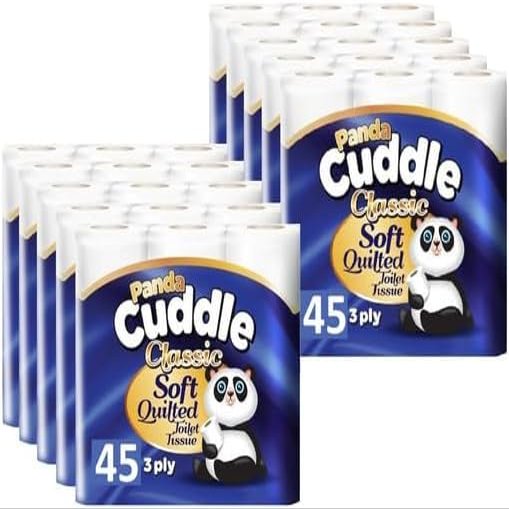 Panda Cuddle 3-Ply Soft Quilted Unscented Toilet Rolls - 90 Premium Bathroom Rolls for Luxurious Comfort and Hygiene