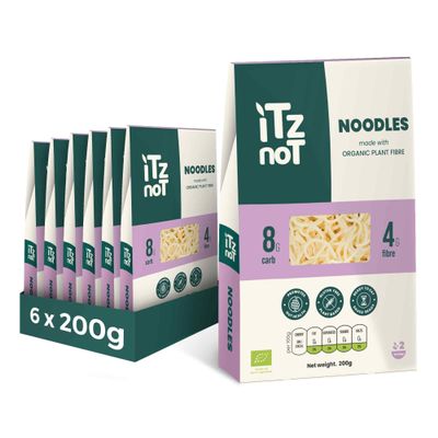 iTz noT jusT Noodles (Pack of 6, 200g Each) Ready Cooked, Shirataki, Moyu, Konjac Plant Fibre Pasta, Low Carb, & No Added Preservatives, Healthy, Gluten Free, Gut Health. 100% Natural