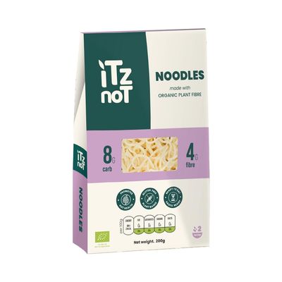 iTz noT jusT Noodles (Pack of 1, 200g) Ready Cooked, Shirataki, Moyu, Konjac Plant Fibre Pasta, Low Carb, & No Added Preservatives, Healthy, Gluten Free, Gut Health. 100% Natural