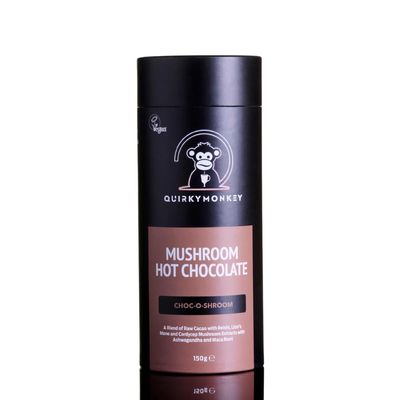 Quirky Monkey - 'Choc-O-Shroom' - Mushroom Hot Chocolate - Reishi, Cordyceps, Lions Mane Fusion - with Raw Cacao, Ashwagandha, Maca, MCT Oil, Cinnamon, Rose Hip - Vegan & Gluten Free, 150g Tube