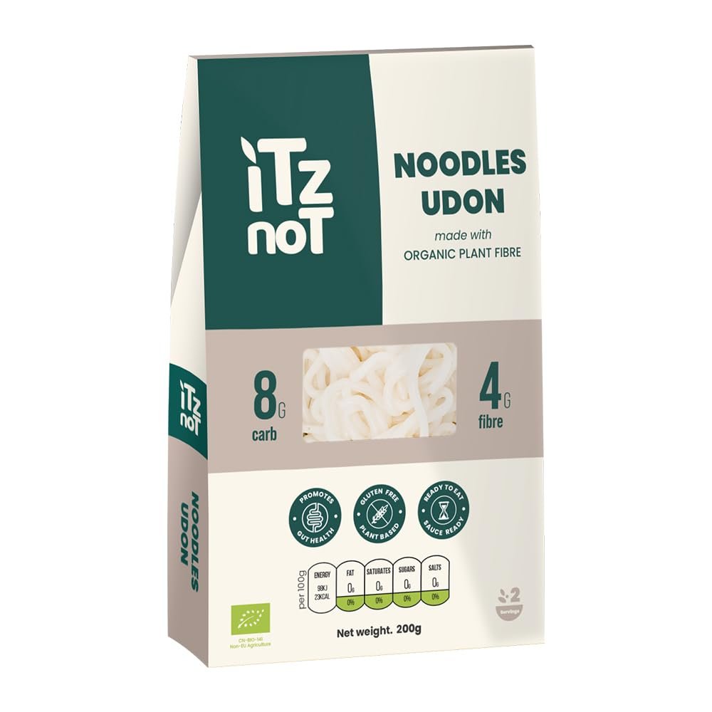iTz noT jusT Udon (Pack of 1, 200g) Ready Cooked, Shirataki, Moyu, Konjac Plant Fibre Pasta, Low Carb, & No Added Preservatives, Healthy, Gluten Free, Gut Health. 100% Natural