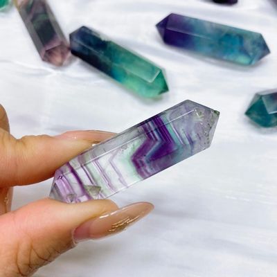1PC Natural Crystal Ranbow Fluorite Double Point Tower Polished Raw Stone Tower Crystal Tower Gift