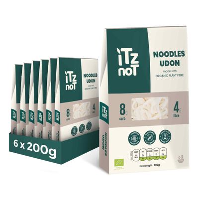 iTz noT jusT Udon (Pack of 6, 200g Each) Ready Cooked, Shirataki, Moyu, Konjac Plant Fibre Pasta, Low Carb, & No Added Preservatives, Healthy, Gluten Free, Gut Health. 100% Natural