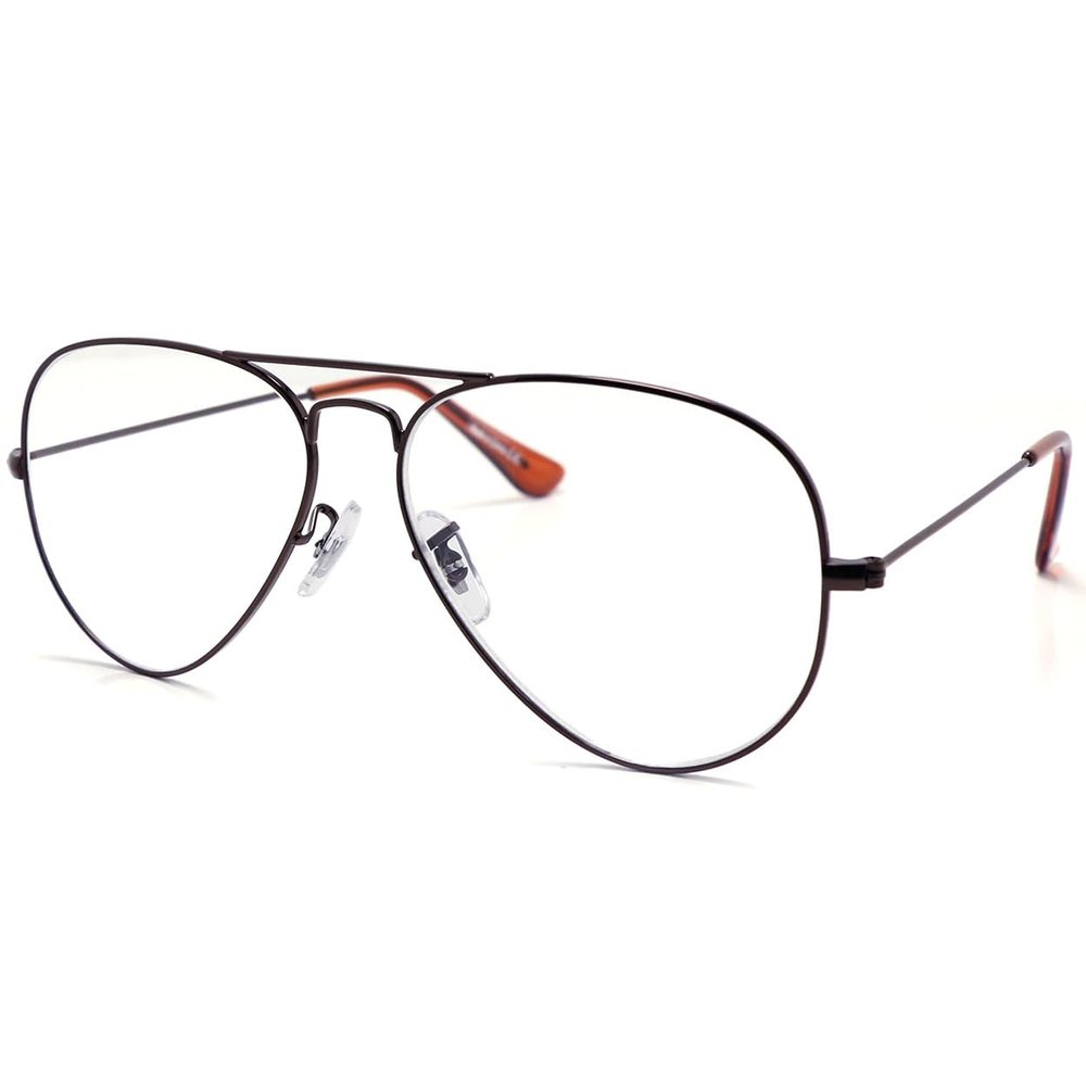 TWINKLE TWINKLE Big Lens Reading Glasses 80s Police Pilot Classic Stylish Large Lens Double Bridge Metal R3025(1 Pair Brown +1.50 Magnification)