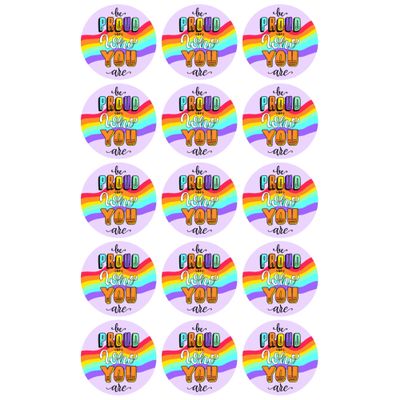 15 x Be Proud of Who You Are Edible Wafer or Icing Cupcake Topper Fun Pride Party Cake Decorations Perfect For Brownies Cookies Muffins & More! (Edible Wafer Card)