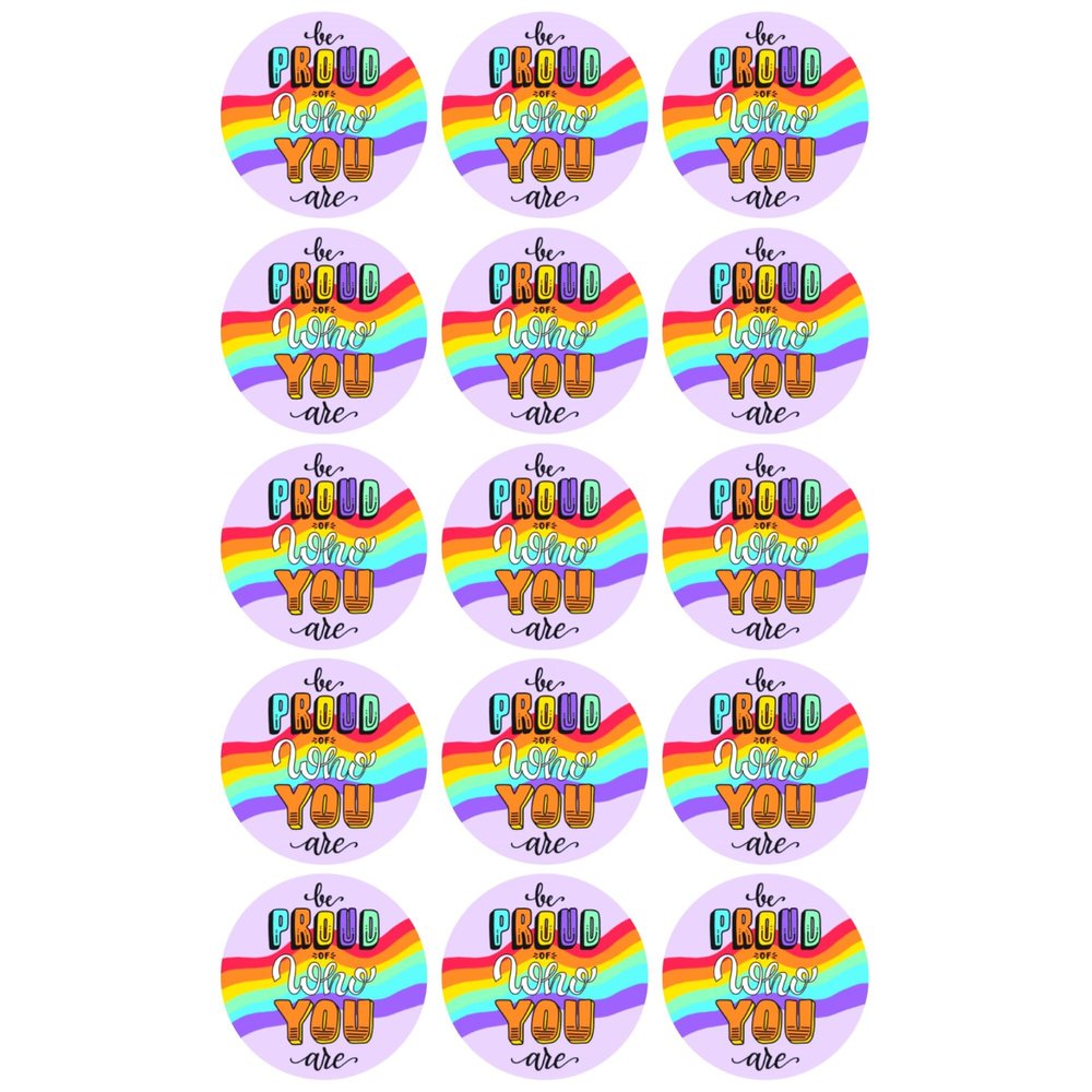 15 x Be Proud of Who You Are Edible Wafer or Icing Cupcake Topper Fun Pride Party Cake Decorations Perfect For Brownies Cookies Muffins & More! (Edible Wafer Card)