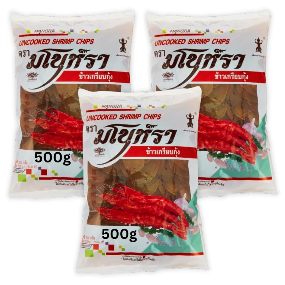 Thai Uncooked Prawn Crackers 500g-10kg, Delicious Shrimp Chips in 10 seconds Fry (3x500g)