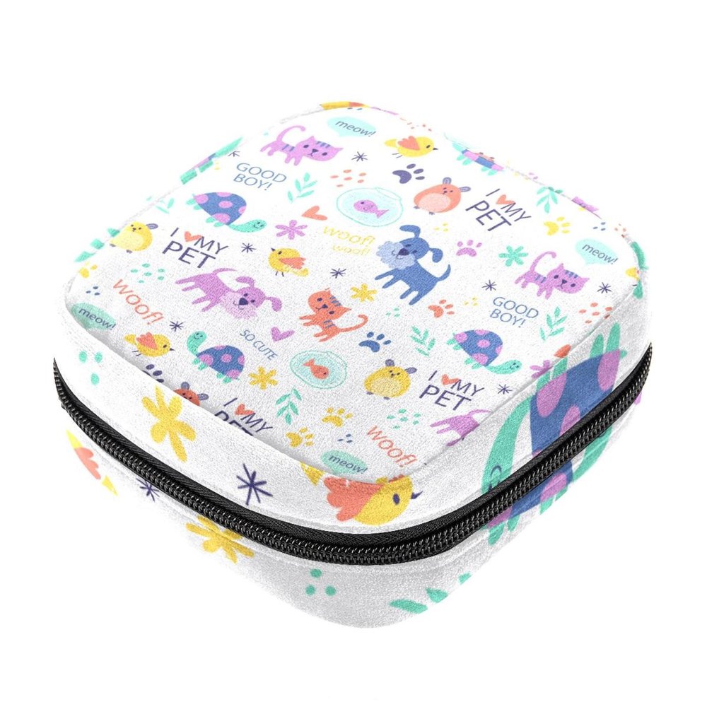 Animal Pet First Period Kit for Girls, Tampon Pantyliners Menstrual Purse, Nursing Pad Holder with Zipper, Sanitary Collect Napkin Bag Organizer