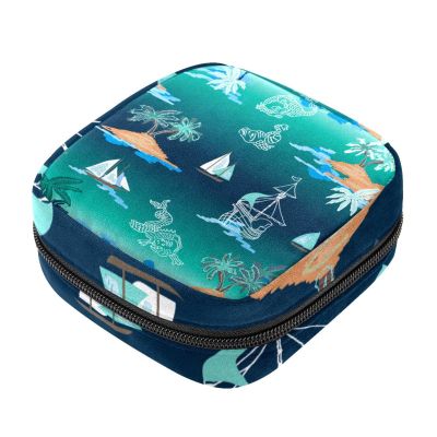 Sea Monsters First Period Kit for Girls, Tampon Pantyliners Menstrual Purse, Nursing Pad Holder with Zipper, Sanitary Collect Napkin Bag Organizer