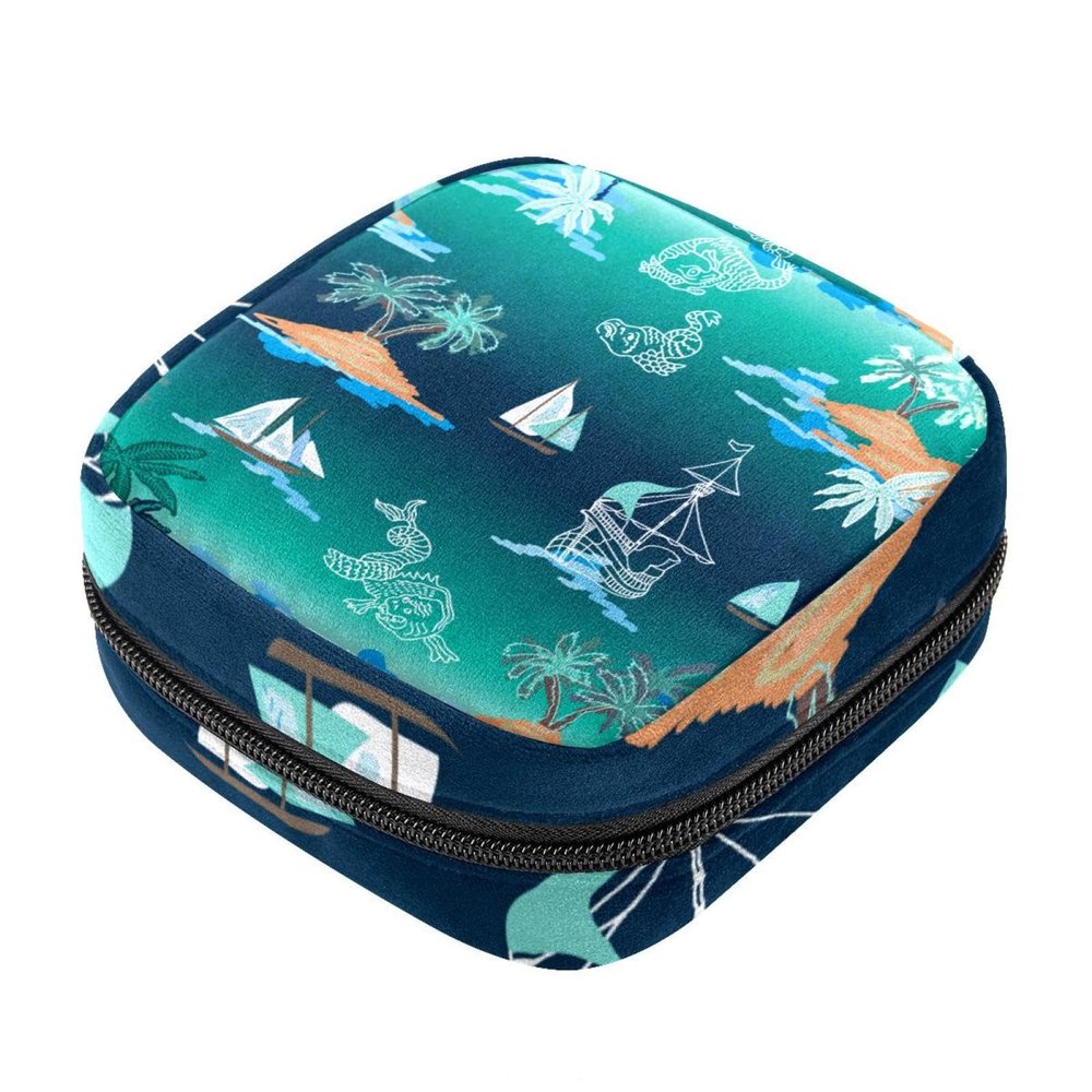 Sea Monsters First Period Kit for Girls, Tampon Pantyliners Menstrual Purse, Nursing Pad Holder with Zipper, Sanitary Collect Napkin Bag Organizer