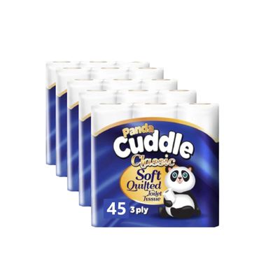 Panda Cuddle 3-Ply Soft Quilted Unscented Toilet Rolls - Premium Bathroom Toilet Rolls for Luxurious Comfort and Hygiene (Pack of 45)