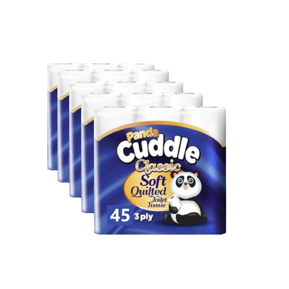 Panda Cuddle 3-Ply Soft Quilted Unscented Toilet Rolls - Premium Bathroom Toilet Rolls for Luxurious Comfort and Hygiene (Pack of 45)