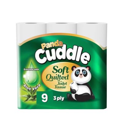 Panda Cuddle 3-Ply Soft Quilted Scented Toilet Rolls - Aloe Vera Scented (Pack of 9)