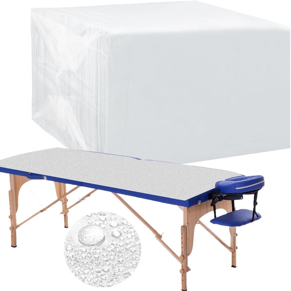 100 Pcs Disposable Massage Table Sheets, Non Woven Spa Bed Sheet Waterproof & Oilproof Bed Cover for Massage Table, Beauty Salon, Hotel, Tattoo, Travel, 80x180cm, White