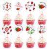 Ercadio 28 Pack Strawberry Cupcake Toppers Sweet Strawberry Theme Party Cupcake Picks for Baby Shower Kids 1st Birthday Anniversary Party Birthday Strawbeey Party Decoration Supplies view 1