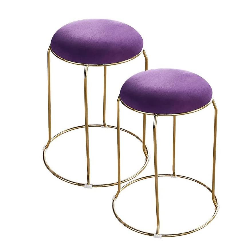YangRy Stacking Stools,Living Room Flannel Shoe Changing Stool Round Stool Golden Dining Stool Bedroom Makeup Stool Creative Low Stool Decorative Furniture 46CM,E
