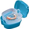 Blue Denture Case,Denture Bath Cup Case Box Holder Storage Soak Container,Denture Bath Box False Teeth Storage Box with Basket Net Container Holder,Denture Case Box Container Tooth CareDenture Care view 1