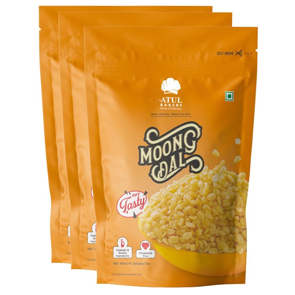 Atul Bakery Namkeens Savory Snacks (200 Gram)  Easy to Carry Anywhere  Crispy, Crunchy & Spicy  Made With Authentic Taste  Enjoy At Tea Time (Pack of 3, Atul Bakery Moong Dal)