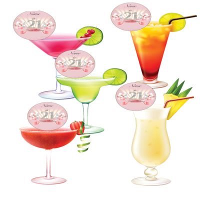 15 Pre-Cut Circle Personalised 21st Birthday Girl Edible Wafer Paper Cocktail Drinks Champagne Prosecco Toppers Decorations - 5cm Circles