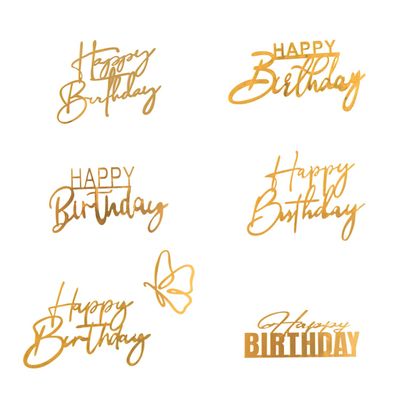 Tabanzhe 6 PCS Glitter Happy Birthday Cake Toppers,Side Mirror Acrylic Cake Decorations,Cake Decorating Toppers Happy Birthday Sign for Birthday Wedding DIY Cake Party Supplies