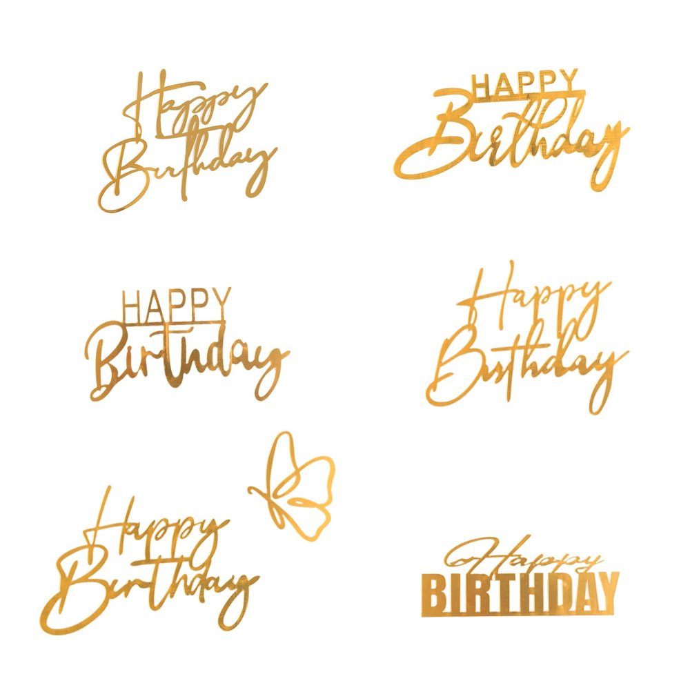 Tabanzhe 6 PCS Glitter Happy Birthday Cake Toppers,Side Mirror Acrylic Cake Decorations,Cake Decorating Toppers Happy Birthday Sign for Birthday Wedding DIY Cake Party Supplies