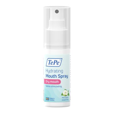 TePe Hydrating Mouth Spray for Dry Mouth, mild Apple and Peppermint, Fluoride Mouth Spray to Ease The Feeling of Dry Mouth, Easy on-The-go