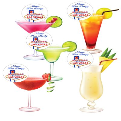 Top That 15 Pre-Cut Circle Personalised Las Vegas Hen Party Edible Wafer Paper Cocktail Drinks Champagne Prosecco Toppers Decorations - 5cm Circles
