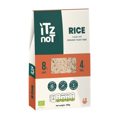 iTz noT jusT RICE (Pack of 1, 200g) Ready cooked, Shirataki, Moyu, Konjac Plant Fibre Pasta, Low Carb, & No Added Preservatives, Healthy, Gluten Free, Gut Health. 100% Natural