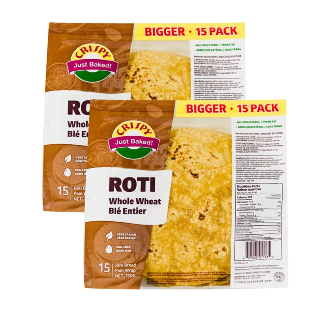Crispy Roti Whole Wheat 750G Just Baked Roti 15's Whole Wheat Soft And Fluffy Roti Vegan Product Of Canada Pack Of 2