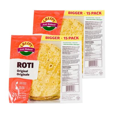 Crispy Roti Original 750G Just Baked Roti 15's Soft Roti Vegan Product Of Canada Pack Of 2