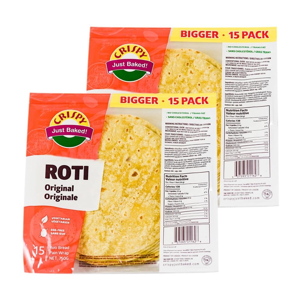 Crispy Roti Original 750G Just Baked Roti 15's Soft Roti Vegan Product Of Canada Pack Of 2