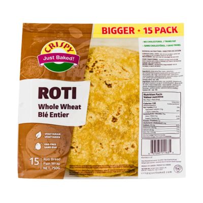 Crispy Roti Whole Wheat 750G Just Baked Roti 15's Whole Wheat Soft And Fluffy Roti Vegan Product Of Canada Pack Of 1