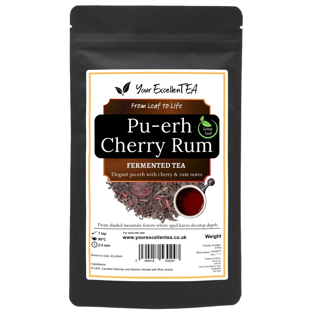 Puerh Tea Cherry-Rum Red Loose Leaf (150g) Weight Loose Tea Aromatic Tasty Earthy Spicy Deep Complex Bold Smooth Unique Fermented, Closed in Resealable Pouch