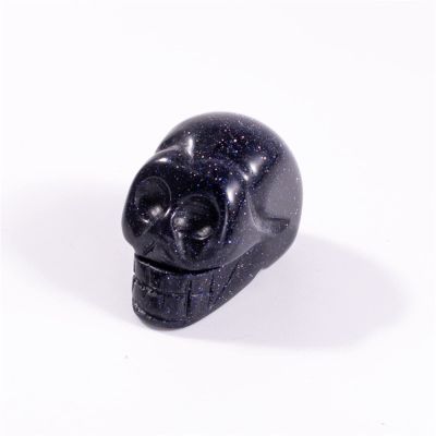 NWPNLXEA Home Collections 1Pc Hand Carved Skull Statue Natural Stone Carved Crystals Gem Figurine Home Decore Gift,Sesame Red (Color : Blue Sand Stone)