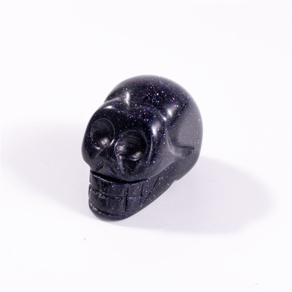 NWPNLXEA Home Collections 1Pc Hand Carved Skull Statue Natural Stone Carved Crystals Gem Figurine Home Decore Gift,Sesame Red (Color : Blue Sand Stone)