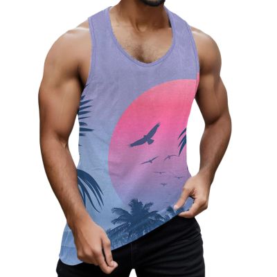 Duohropke Gym Tank Top Men's Hawaiian Shirt Men Summer Sleeveless Shirts Fitness Muscle Shirt Underarm Shirts Workout Muscle Shirt Beach Holiday Tank Top Tank Top Functional Shirt, purple, M