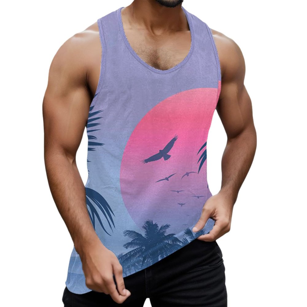 Duohropke Gym Tank Top Men's Hawaiian Shirt Men Summer Sleeveless Shirts Fitness Muscle Shirt Underarm Shirts Workout Muscle Shirt Beach Holiday Tank Top Tank Top Functional Shirt, purple, M