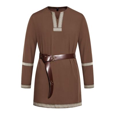 Duohropke Men's Medieval Tunic Shirt Viking Costume Shirt Skirt Cosplay Costume Halloween Party Medieval Cosplay Medieval Tunic Costume Vest Tanks Medieval Clothing