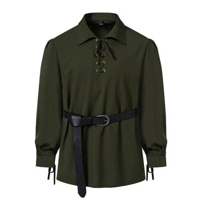 Duohropke Men's Renaissance Steampunk Victorian Long Sleeve Jabot Collar Medieval Pirate Shirt Tops, Green, S