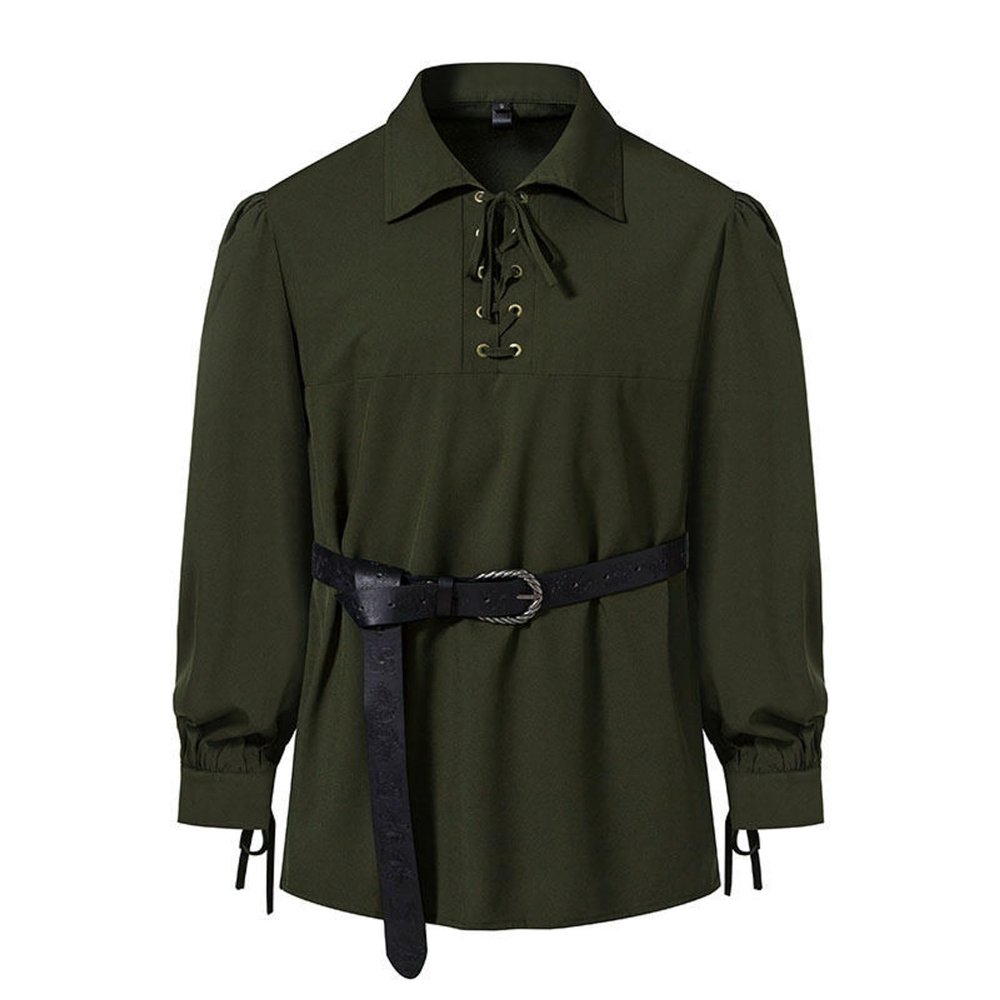 Duohropke Men's Renaissance Steampunk Victorian Long Sleeve Jabot Collar Medieval Pirate Shirt Tops, Green, S