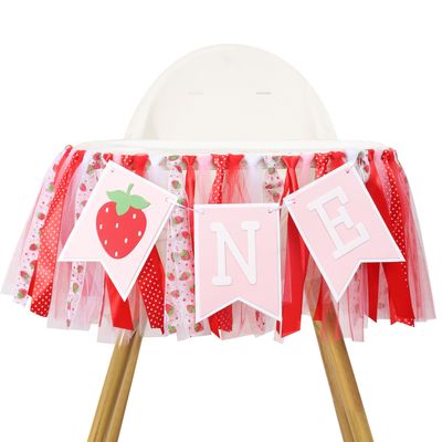 Strawberry Party Decorations for 1st Birthday - Sweet One Highchair Banner For Photo Booth Props And Strawberry Cake Smash, Best Sweet One Birthday Party Supplies For Kids(strawberry one banner)