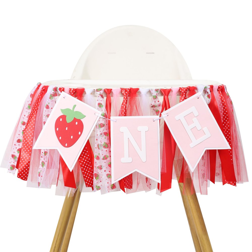 Strawberry Party Decorations for 1st Birthday - Sweet One Highchair Banner For Photo Booth Props And Strawberry Cake Smash, Best Sweet One Birthday Party Supplies For Kids(strawberry one banner)