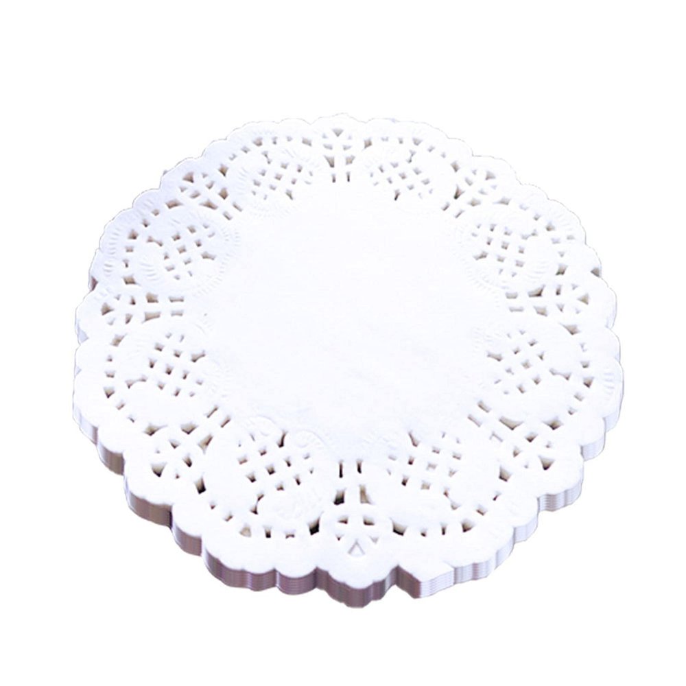 100 White Lace Paper Doilies, Round Paper Doilies, Oil-Absorbing Dessert Paper, disposabIe Paper Placemats Cake Packaging Pads for Wedding Tableware Food Decoration (8.5inches)