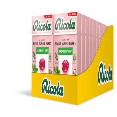 Ricola Raspberry Mint Sugar Free Swiss Herbal Sweets, Herb Drops, Sweet Box 45g - Pack of 20 Boxes