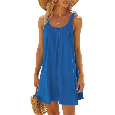 wrap Shirt Dress for Women Slip Dress for Women Holiday Crewneck Plain Purple Boho Dresses 2024 Wedding Guest Summer Casual Camis Crochet Shift Dresses