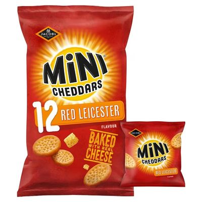 Jacob's Mini Red Leicester Cheddars 12 Pack 276G | No artificial colours or flavours | Baked with Real Cheese | Premium product