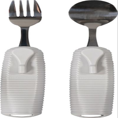 Aidapt Adaptive Large Handled Fork and Spoon Set Utensils with Multi Angled Head Adjustment for Use Arthritis, Disabled, Elderly