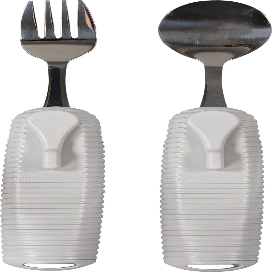 Aidapt Adaptive Large Handled Fork and Spoon Set Utensils with Multi Angled Head Adjustment for Use Arthritis, Disabled, Elderly